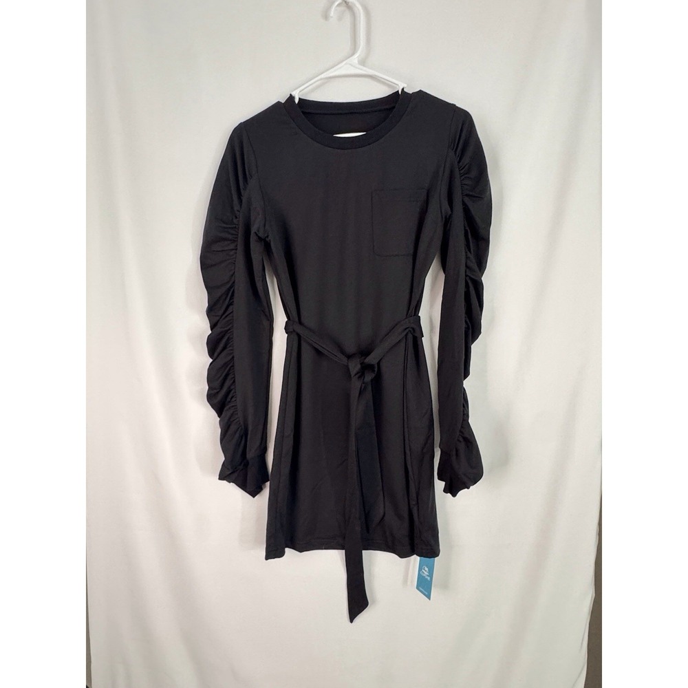 CUPSHE Black Long‎ Sleeve Ruched Dress Size XS NWT Bodycon Mini Pocket Detailed